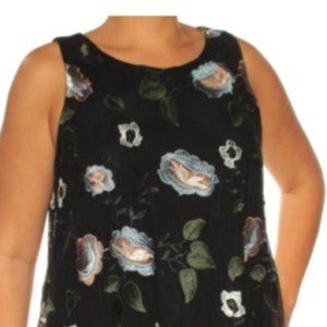 Charter Club 1X Embroidered Floral Sleeveless Top